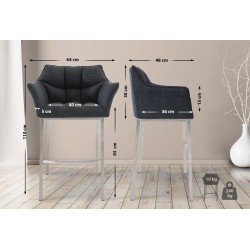 Taburete de bar de tela Damaso E con estructura de 4 patas en gris oscuro