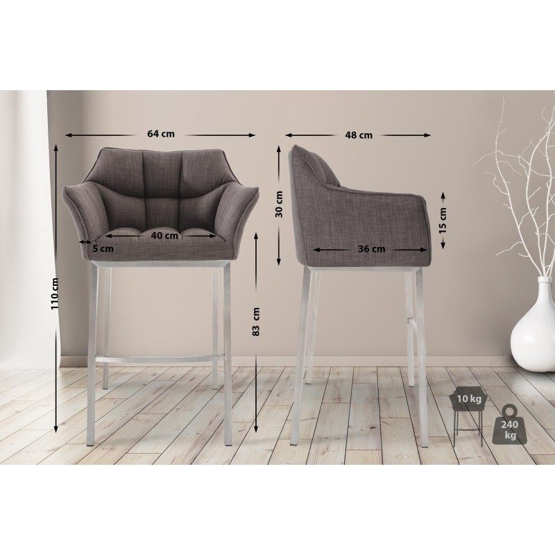 Taburete de bar de tela Damaso E con estructura de 4 patas en color gris