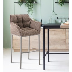 Taburete de bar de tela Damaso E con estructura de 4 patas en marrón tierra