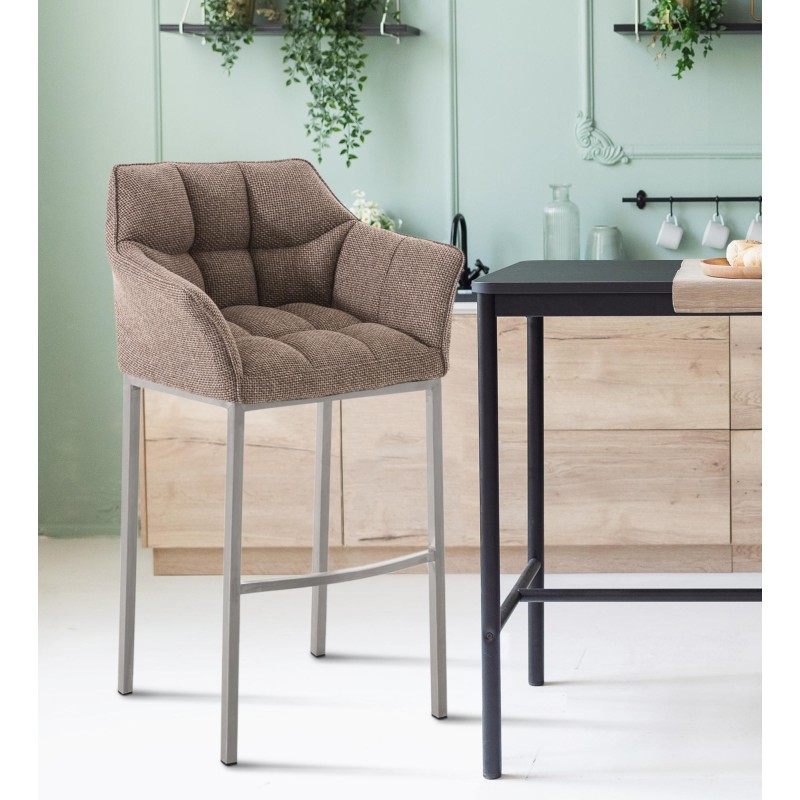 Taburete de bar de tela Damaso E con estructura de 4 patas en marrón tierra