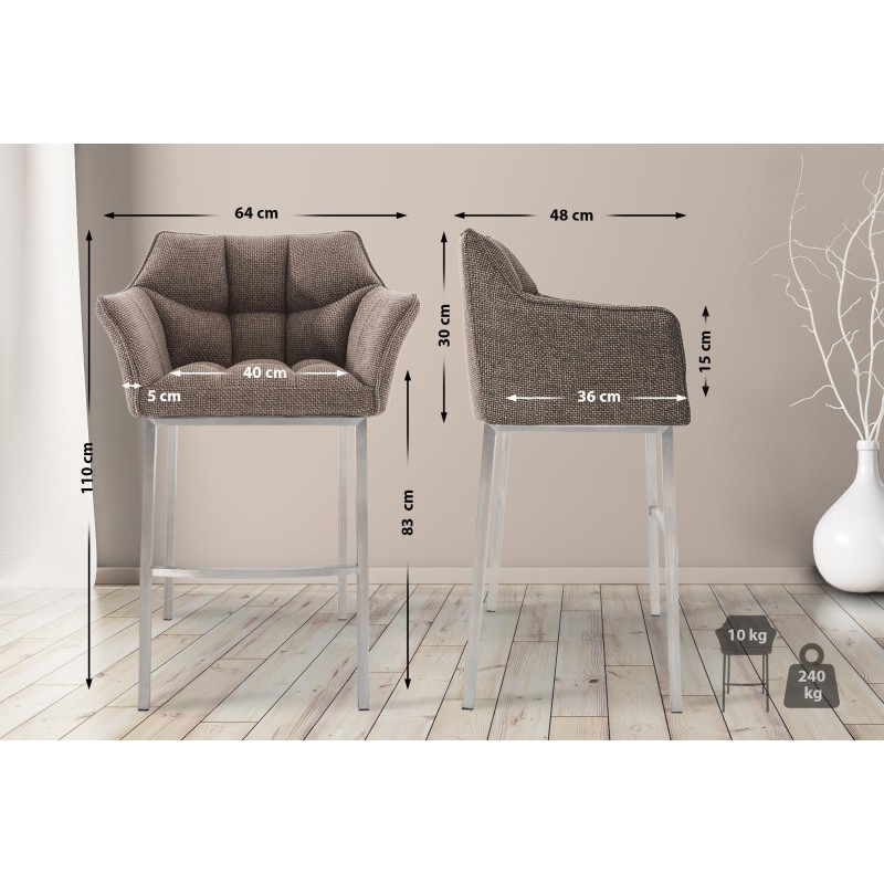 Taburete de bar de tela Damaso E con estructura de 4 patas en marrón tierra