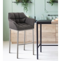 Taburete de bar de tela Damaso E con estructura de 4 patas en gris titanio