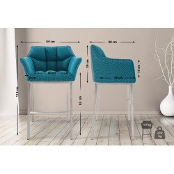 Taburete de bar de tela Damaso E con estructura de 4 patas en color turquesa