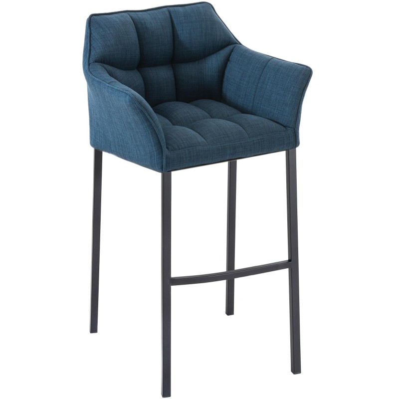 Taburete de bar de tela Damaso B con estructura de 4 patas en color azul