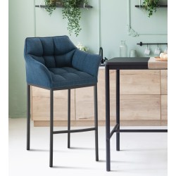 Taburete de bar de tela Damaso B con estructura de 4 patas en color azul