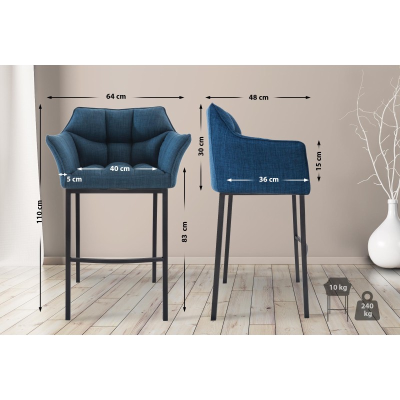 Taburete de bar de tela Damaso B con estructura de 4 patas en color azul