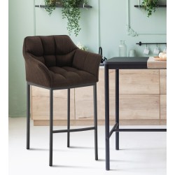Taburete de bar de tela Damaso B con estructura de 4 patas en color marrón