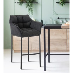 Taburete de bar de tela Damaso B con estructura de 4 patas en gris oscuro