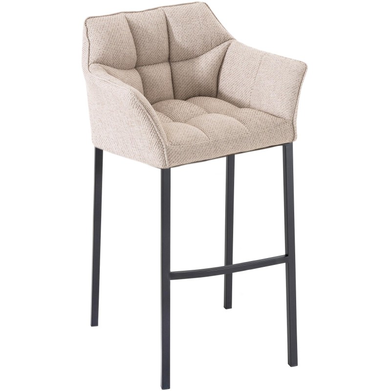 Taburete de bar de tela Damaso B con estructura de 4 patas en color marfil