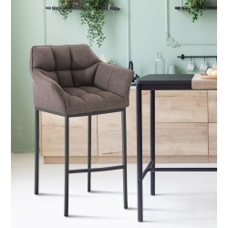 Taburete de bar de tela Damaso B con estructura de 4 patas en color gris