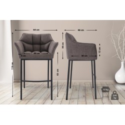 Taburete de bar de tela Damaso B con estructura de 4 patas en color gris