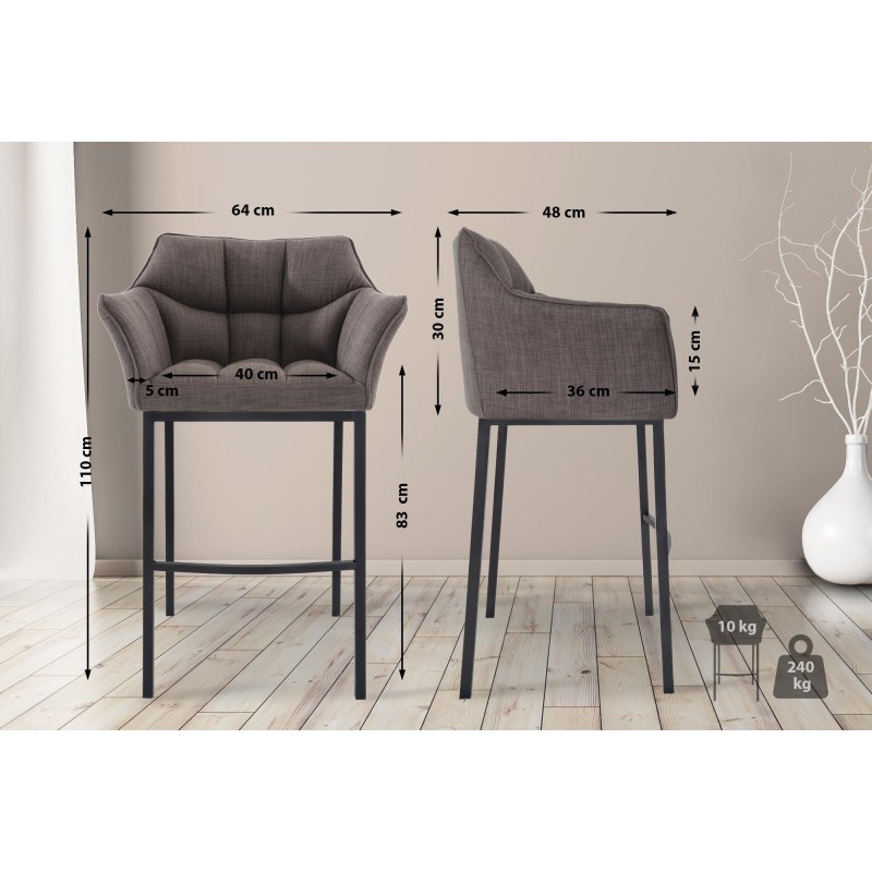 Taburete de bar de tela Damaso B con estructura de 4 patas en color gris