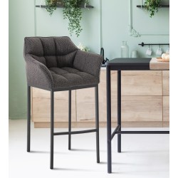 Taburete de bar de tela Damaso B con estructura de 4 patas en gris titanio