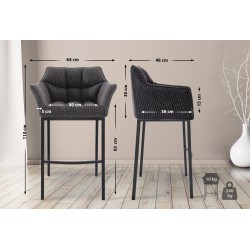 Taburete de bar de tela Damaso B con estructura de 4 patas en gris titanio