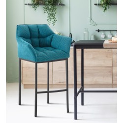 Taburete de bar de tela Damaso B con estructura de 4 patas en color turquesa