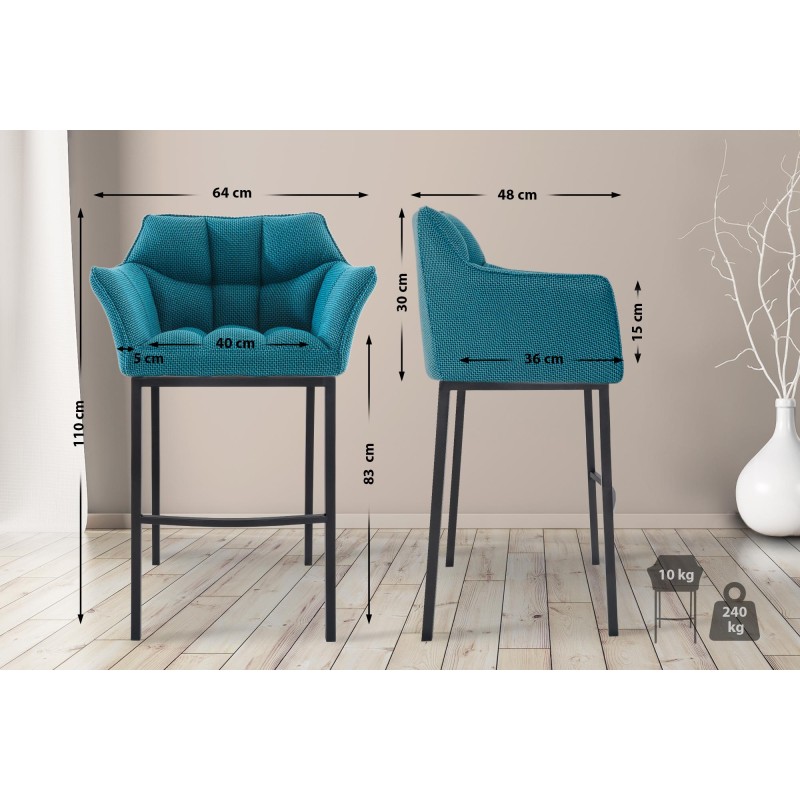 Taburete de bar de tela Damaso B con estructura de 4 patas en color turquesa