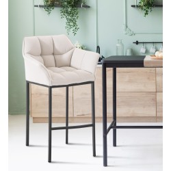 Taburete de bar de tela Damaso B con estructura de 4 patas en color blanco