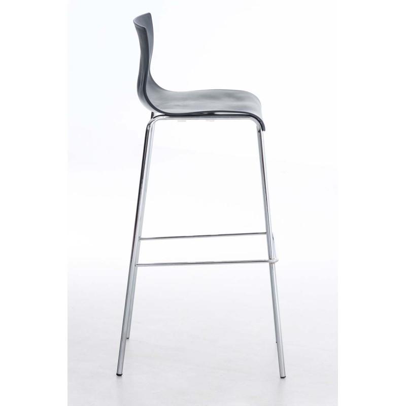 Taburete de bar cromado Hoover con estructura de 4 patas y respaldo gris