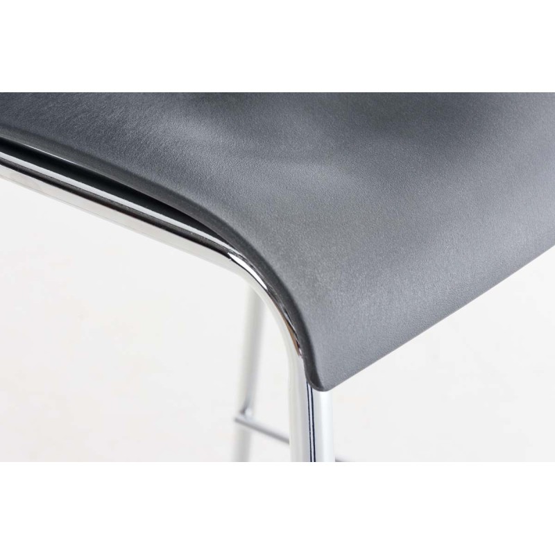 Taburete de bar cromado Hoover con estructura de 4 patas y respaldo gris