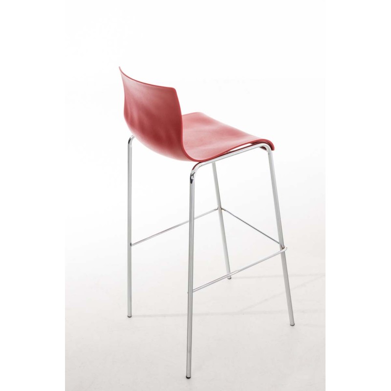 Taburete de bar Hoover cromado con estructura de 4 patas en color rojo