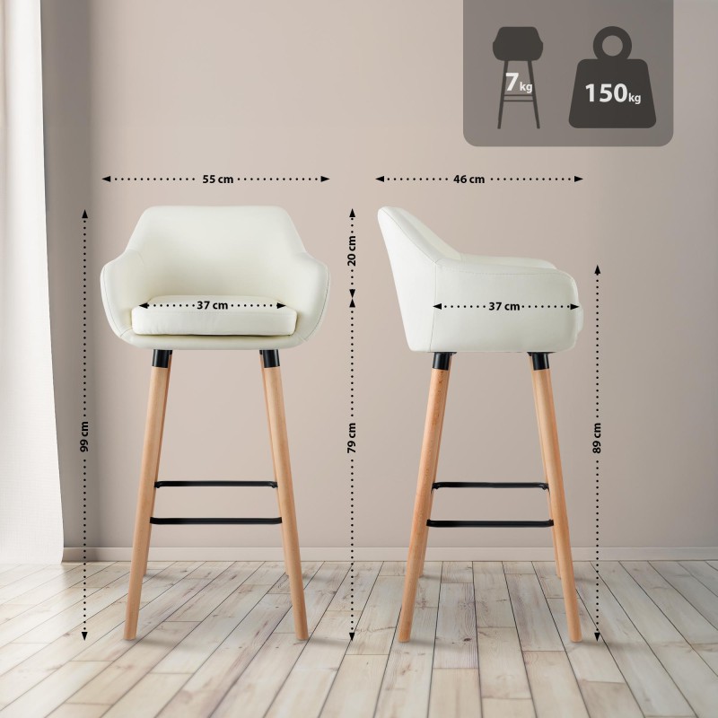 Taburete de bar de piel sintética color crema Grant