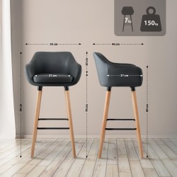 Taburete de bar Grant en piel sintética gris