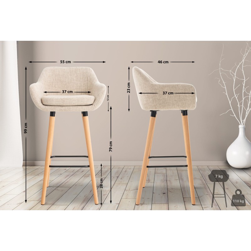 Taburete de bar de tela color crema Grant