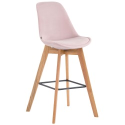 Taburete de bar Metz en terciopelo rosa natural
