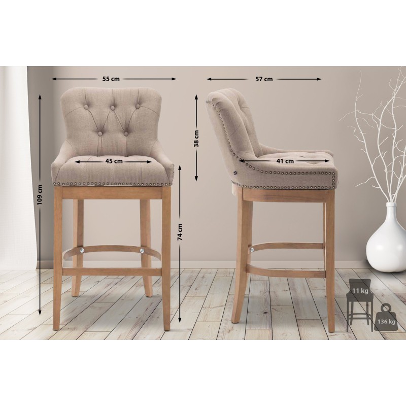 Taburete de bar de tela Lakewood, color topo claro antiguo