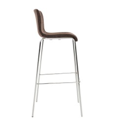 Taburete de bar de tela Hoover de 4 patas con estructura cromada marrón