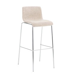 Taburete de bar de tela Hoover de 4 patas con estructura de cromo color crema