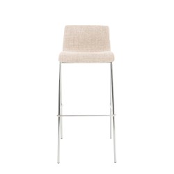 Taburete de bar de tela Hoover de 4 patas con estructura de cromo color crema