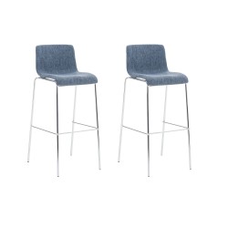 Juego de 2 taburetes de bar Hoover con estructura de tela y 4 patas cromadas azules