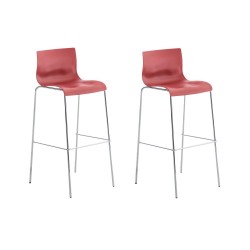 Juego de 2 taburetes de bar de plástico Hoover, estructura de 4 patas, cromado rojo