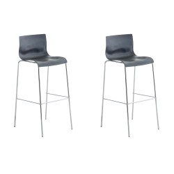 Juego de 2 taburetes de bar de plástico Hoover, estructura de 4 patas, gris cromado