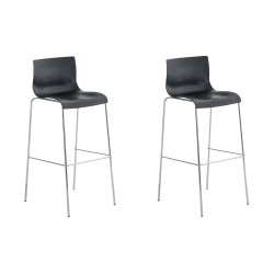 Juego de 2 taburetes de bar de plástico Hoover, estructura de 4 patas, cromado negro