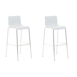 Juego de 2 taburetes de bar de plástico Hoover con estructura cromada y blanca con 4 patas