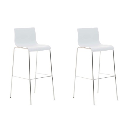 Juego de 2 taburetes de bar de plástico Hoover con estructura cromada y blanca con 4 patas