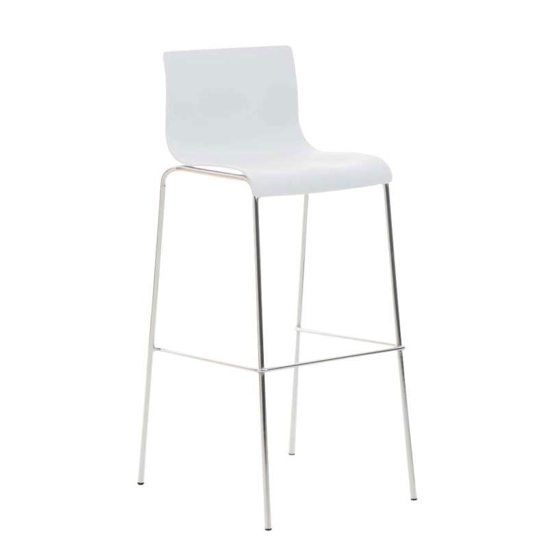 Juego de 2 taburetes de bar de plástico Hoover con estructura cromada y blanca con 4 patas