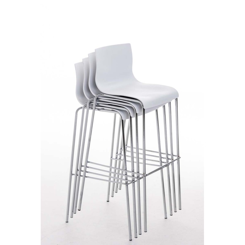 Juego de 2 taburetes de bar de plástico Hoover con estructura cromada y blanca con 4 patas