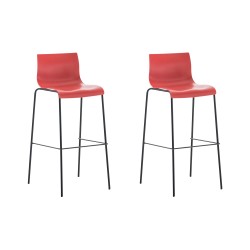Juego de 2 taburetes de bar Hoover con 4 patas de plástico negras y rojas