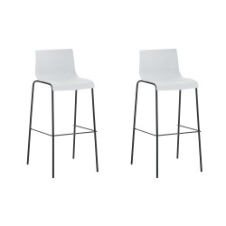 Juego de 2 taburetes de bar de plástico Hoover, estructura de 4 patas, blanco y negro