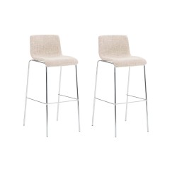 Juego de 2 taburetes de bar Hoover, 4 patas de tela, estructura de cromo crema
