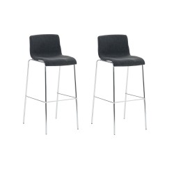 Juego de 2 taburetes de bar Hoover en tela con 4 patas y estructura cromada gris oscuro