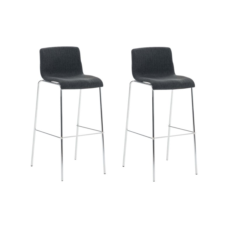 Juego de 2 taburetes de bar Hoover en tela con 4 patas y estructura cromada gris oscuro