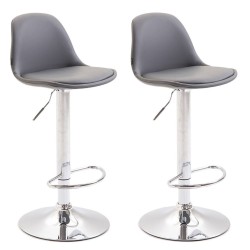 Juego de 2 taburetes de bar Kiel totalmente tapizados en piel sintética gris cromo