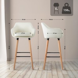 Juego de 2 taburetes de bar Grant de piel sintética color crema