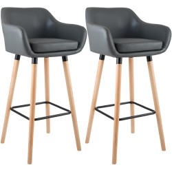 Juego de 2 taburetes de bar Grant en piel sintética gris