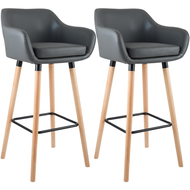 Juego de 2 taburetes de bar Grant en piel sintética gris