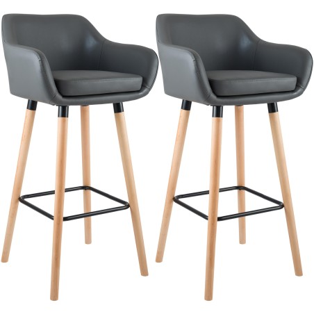 Juego de 2 taburetes de bar Grant en piel sintética gris